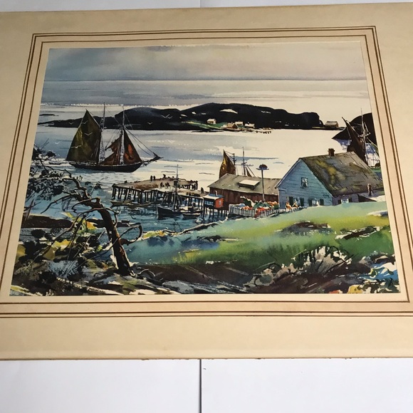 Watercolor Art Harbor Seaport C. Ivar Gilbert lithograph  Print Coming into port - Picture 16 of 16